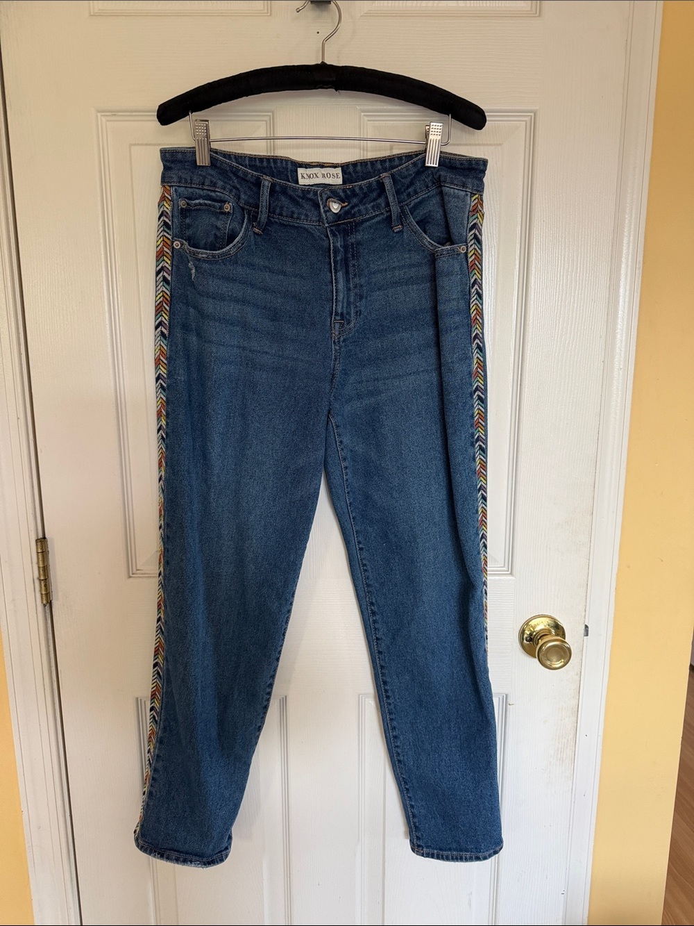 Knox Rose Blue Denim Jeans with Multicolor Side Trim 10